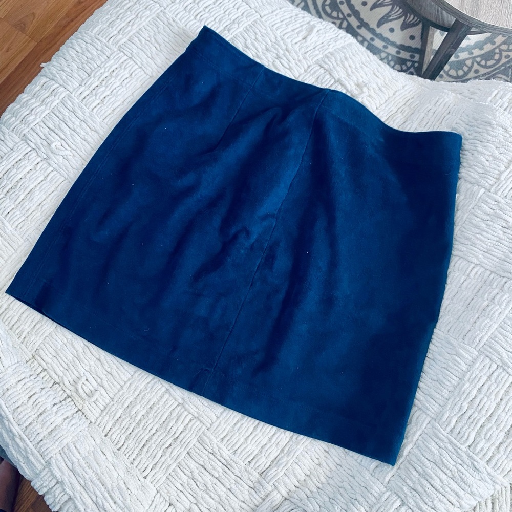Navy boutique blue suede pencil skirt